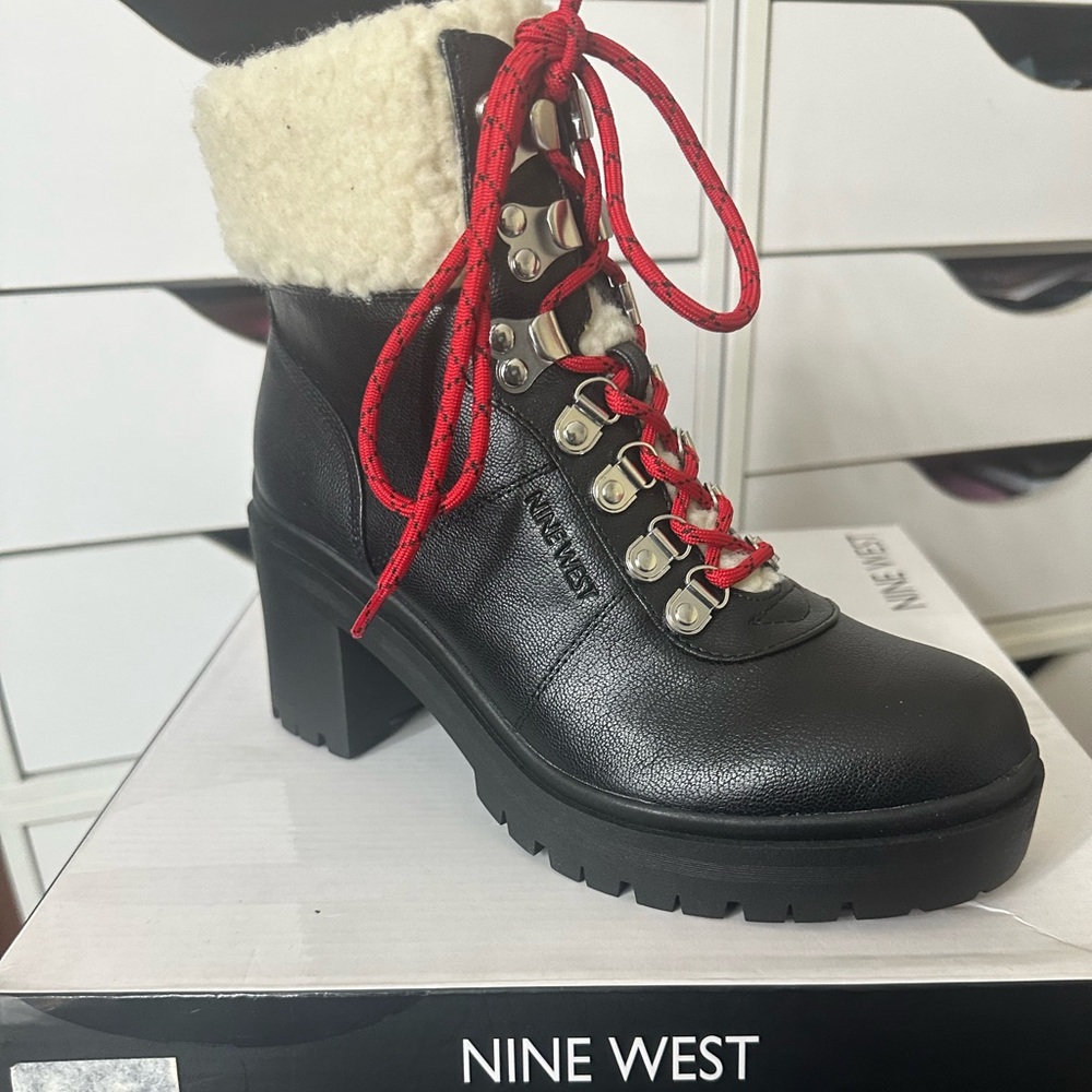 Nine West Black and Cream Lace-Up Boots